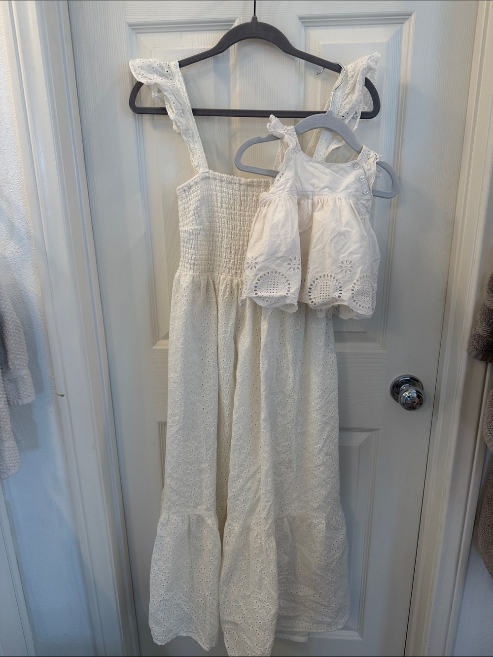 Mommy & Me Nanette Lepore White Eyelet Maxi Dress with Matching Baby Dress